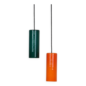 Set of 2 Nordisk Solar Compagni / Holmegaard “74105” glass pendant lamps / Mid-century Danish modern design / 1960s