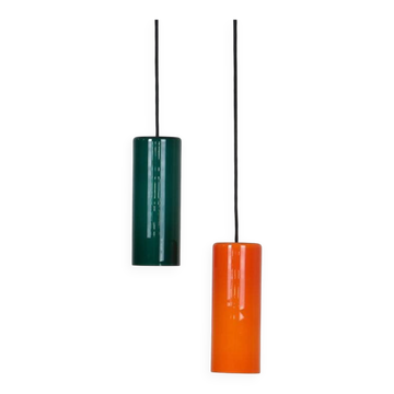 Set of 2 Nordisk Solar Compagni / Holmegaard “74105” glass pendant lamps / Mid-century Danish modern design / 1960s