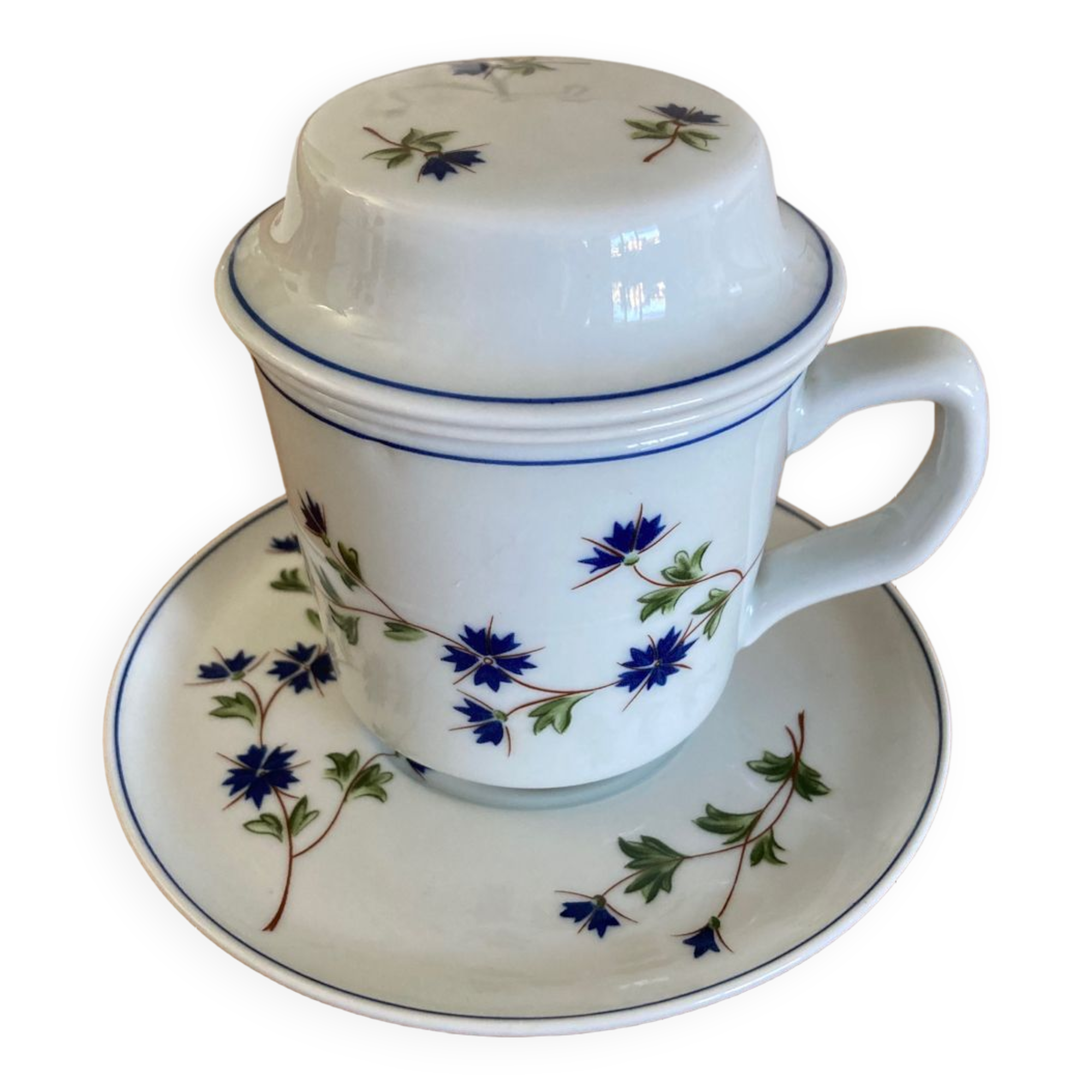 Tasse Bleuets tisanière / théïère Pillivuyt complète décor Barbeau