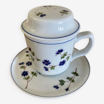 Tasse Bleuets tisanière / théïère Pillivuyt complète décor Barbeau