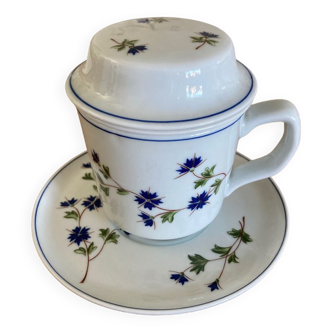 Tasse Bleuets tisanière / théïère Pillivuyt complète décor Barbeau