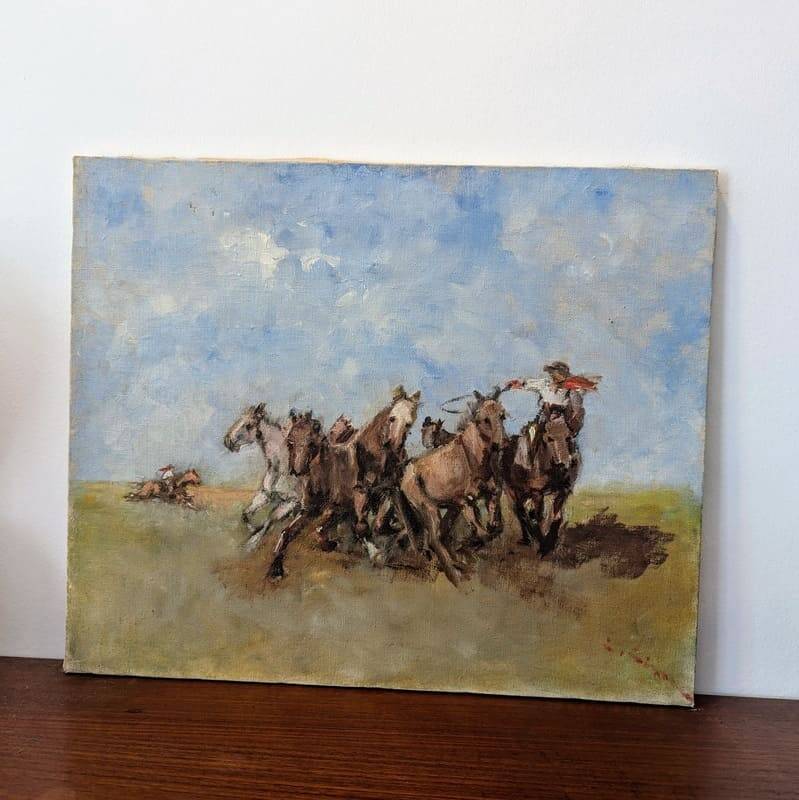 Huile sur toile "Les chevaux sauvages"