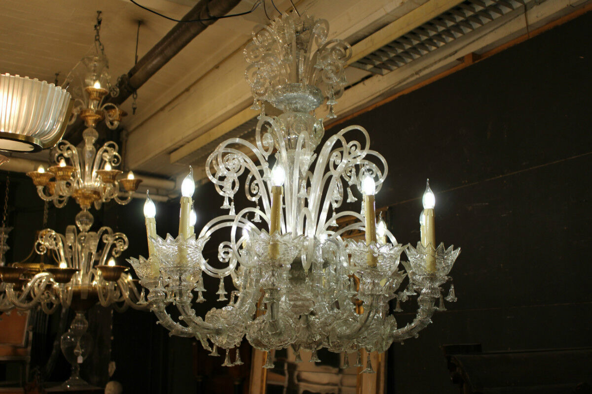 Tall Classical Murano Glass Chandelier-