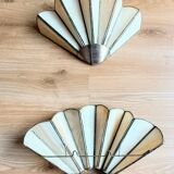 Set of 2 vintage shell or fan wall lights in glass paste and aged gold metal