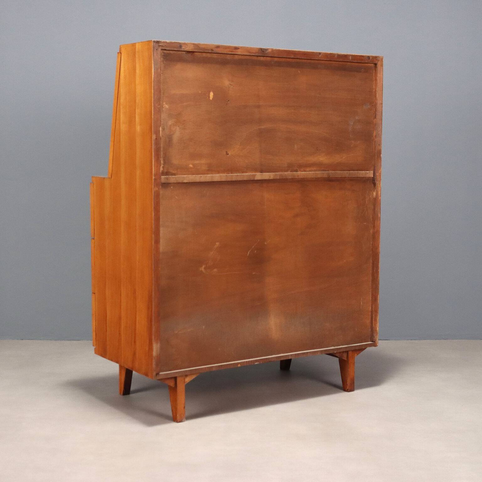 Vintage cabinet with drop-down design, wood, 3 drawers from the 1960s, original