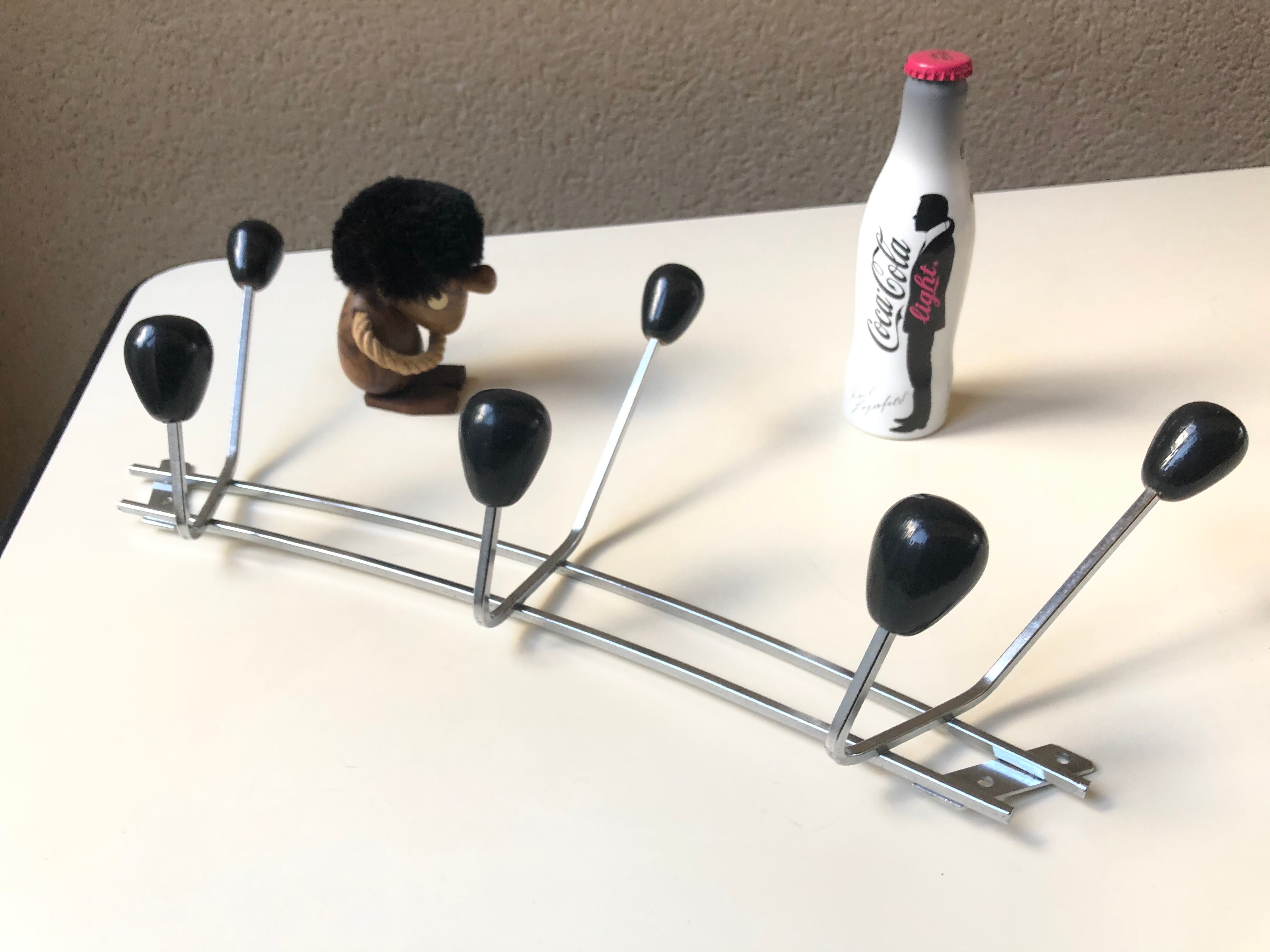 Patères vintage wall coat sores 60 modernist chrome den wood - blackened wood