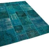 Hand-knotted oriental vintage 170 cm x 239 cm turquoise patchwork carpet