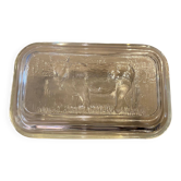 Old butter dish with glass cow decor brand duralex vintage 1970s