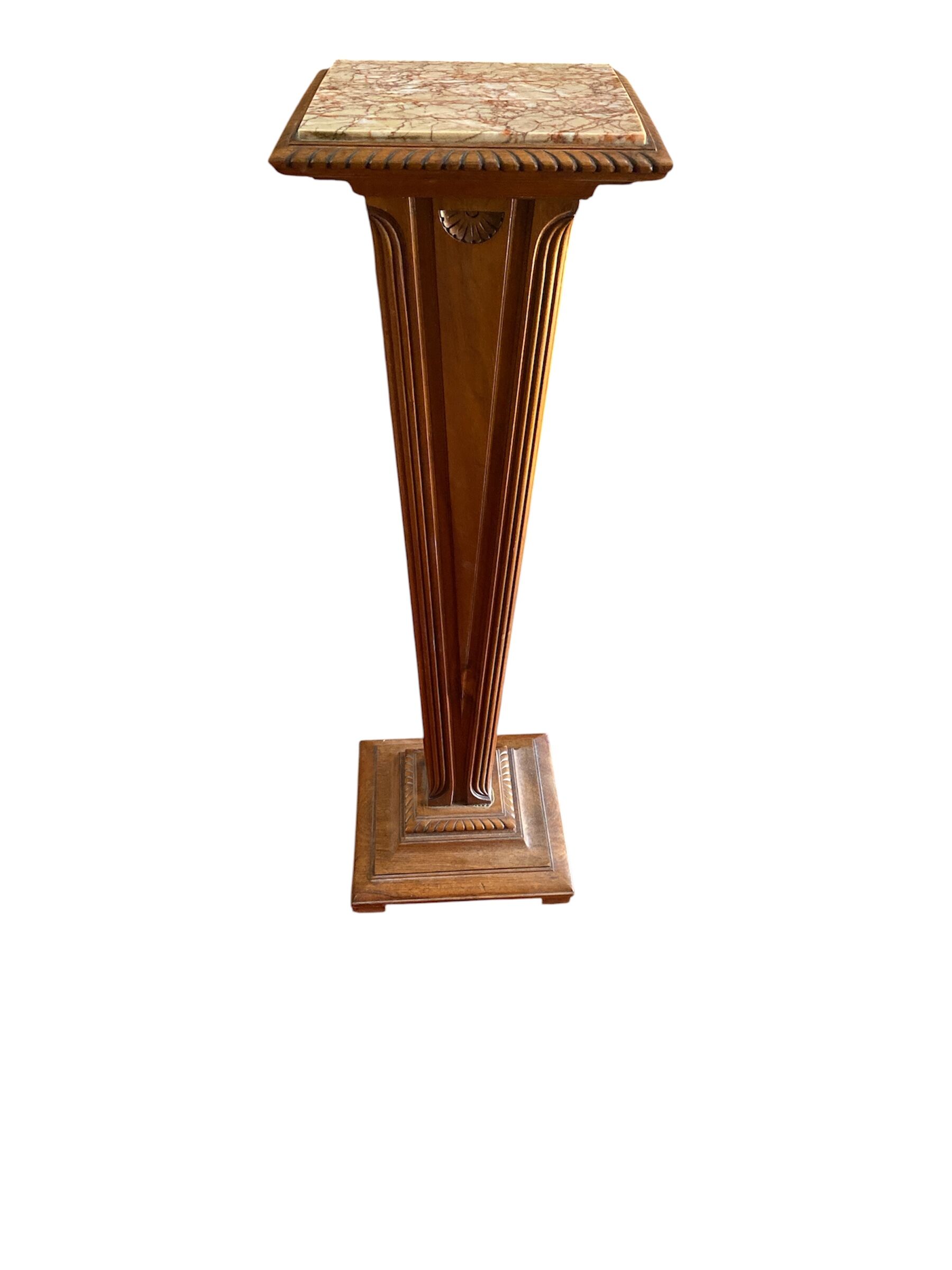 Antique wooden and marble column pedestal – Art Deco style