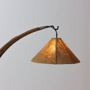 Italian wood arc floor lamp in rattan, 1970s
