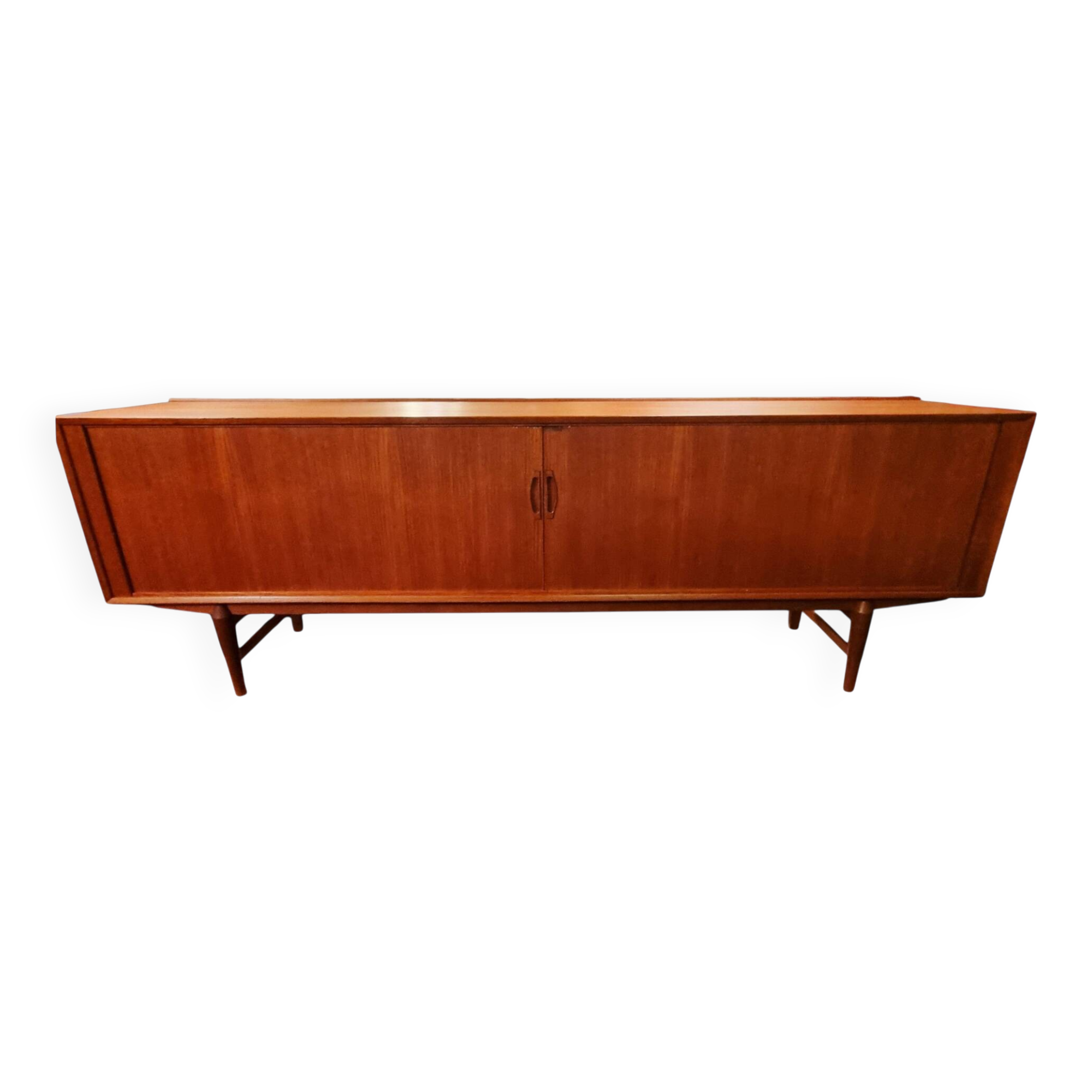 X-Large teak sideboard with tambour doors, Omer lefevre 1960s Belgium