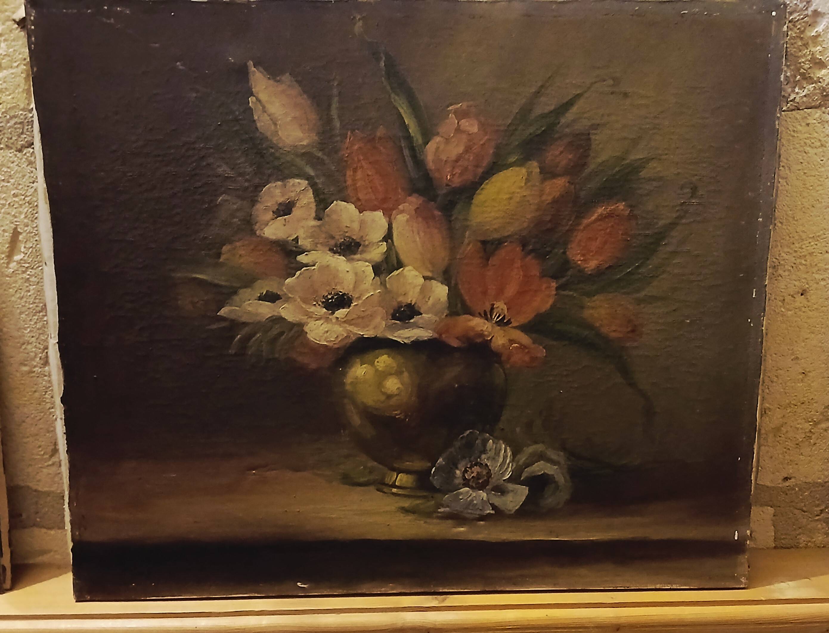 Flower bouquet tableau signed frey