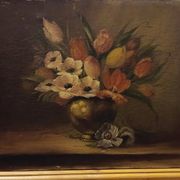 Flower bouquet tableau signed frey