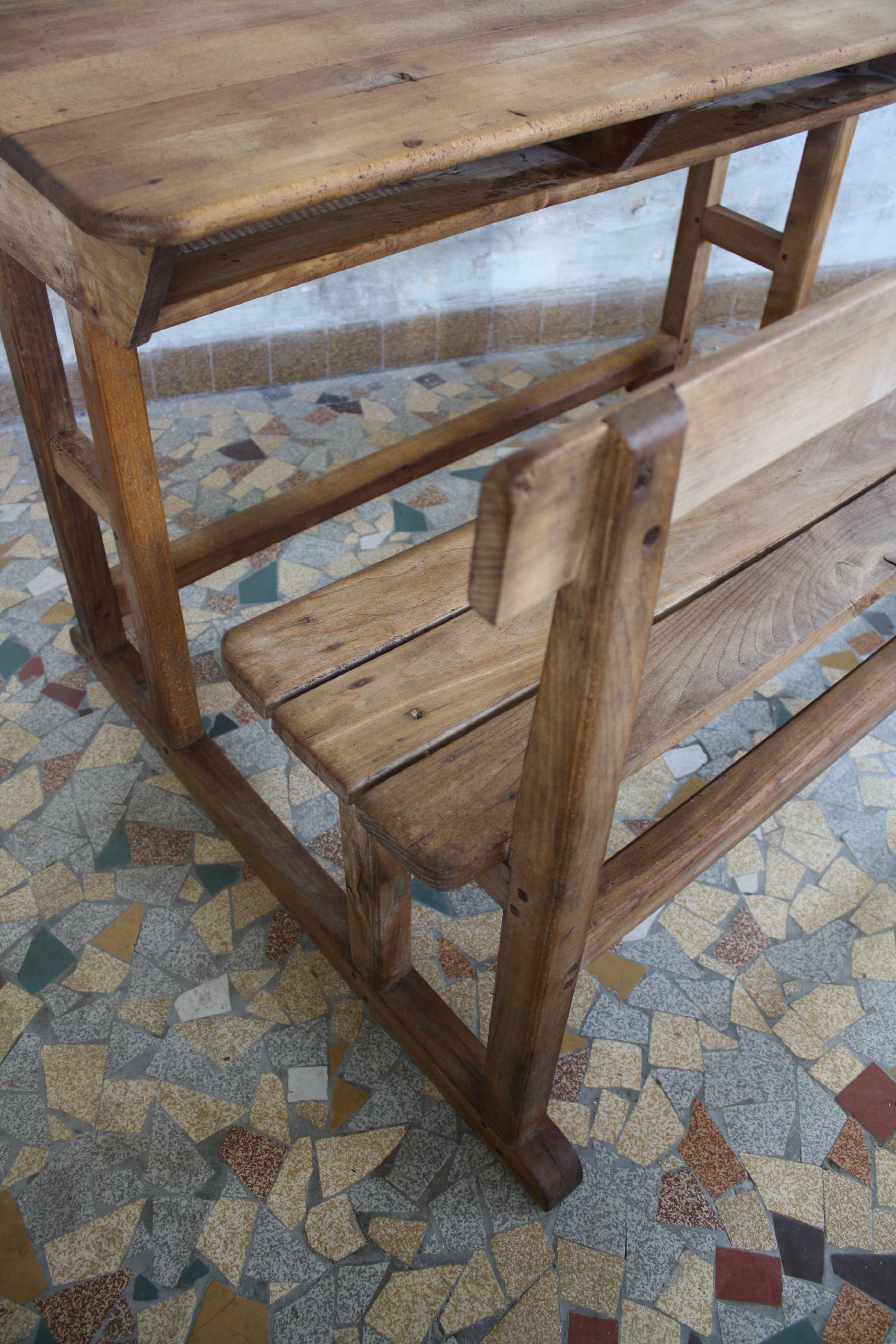 School desk wood 2 places