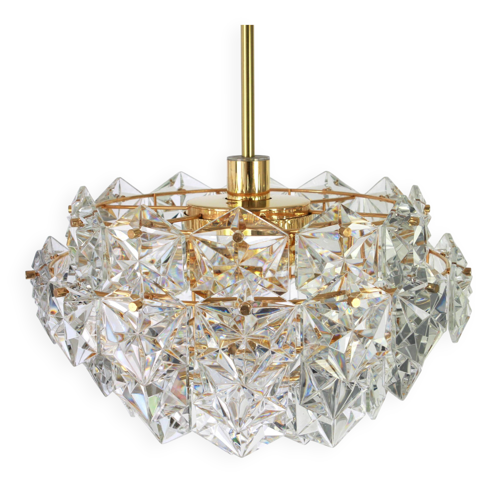 Brass and crystal glass chandelier by Kinkeldey, Germany, 1970s.
