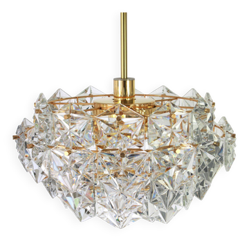 Brass and crystal glass chandelier by Kinkeldey, Germany, 1970s.