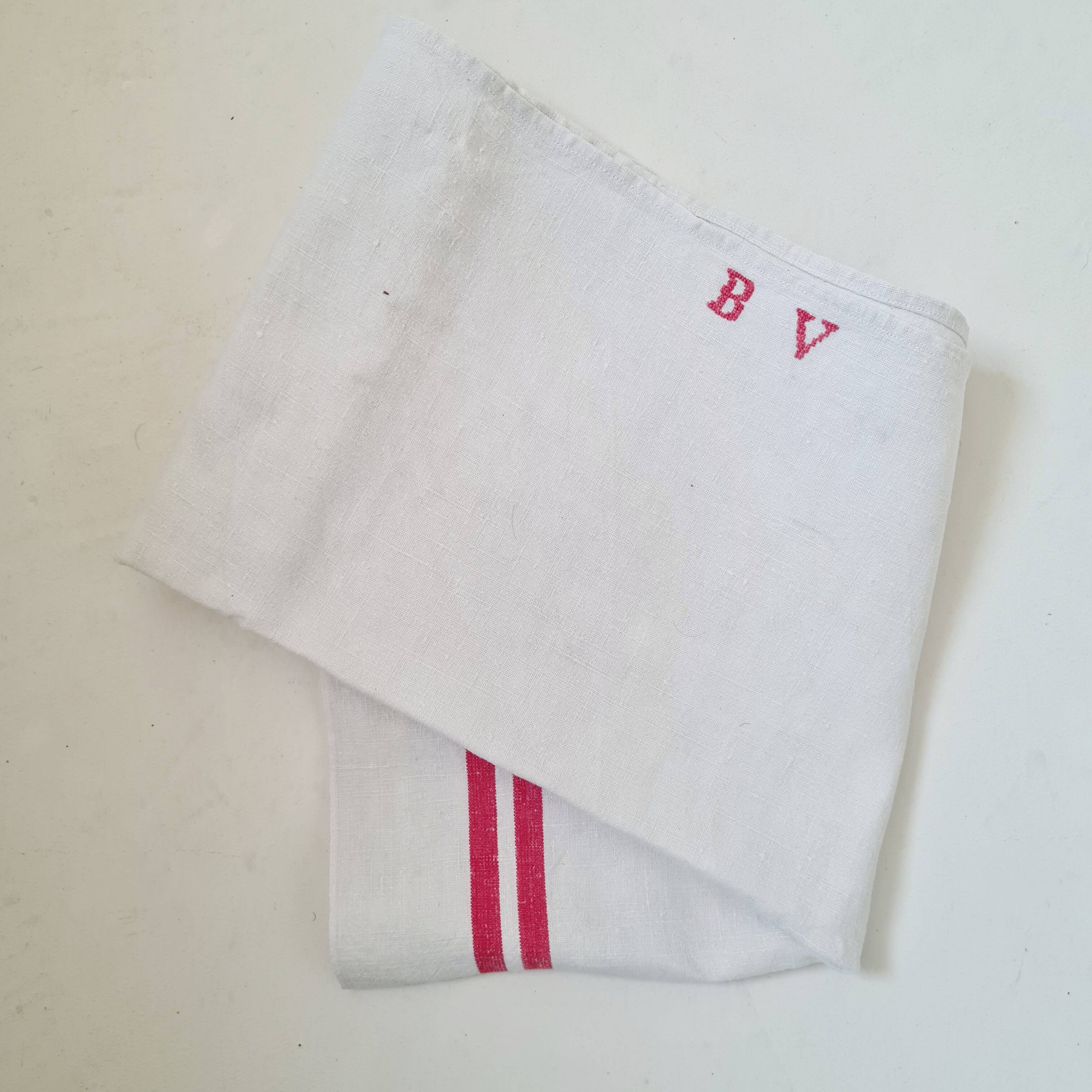 Striped and monogram linen tea towel