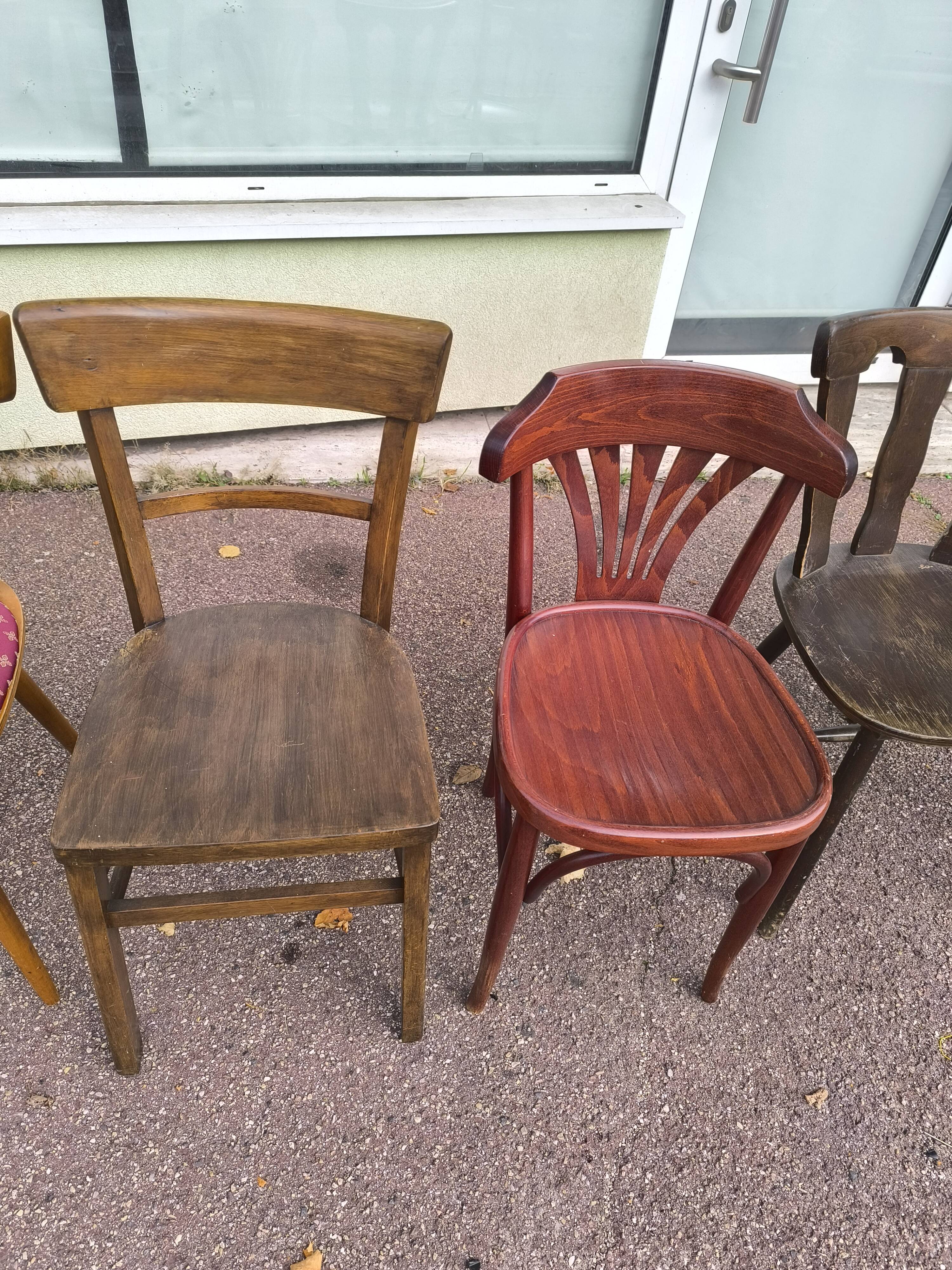set of 6 mismatched vintage wooden bistro chairs