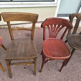 set of 6 mismatched vintage wooden bistro chairs