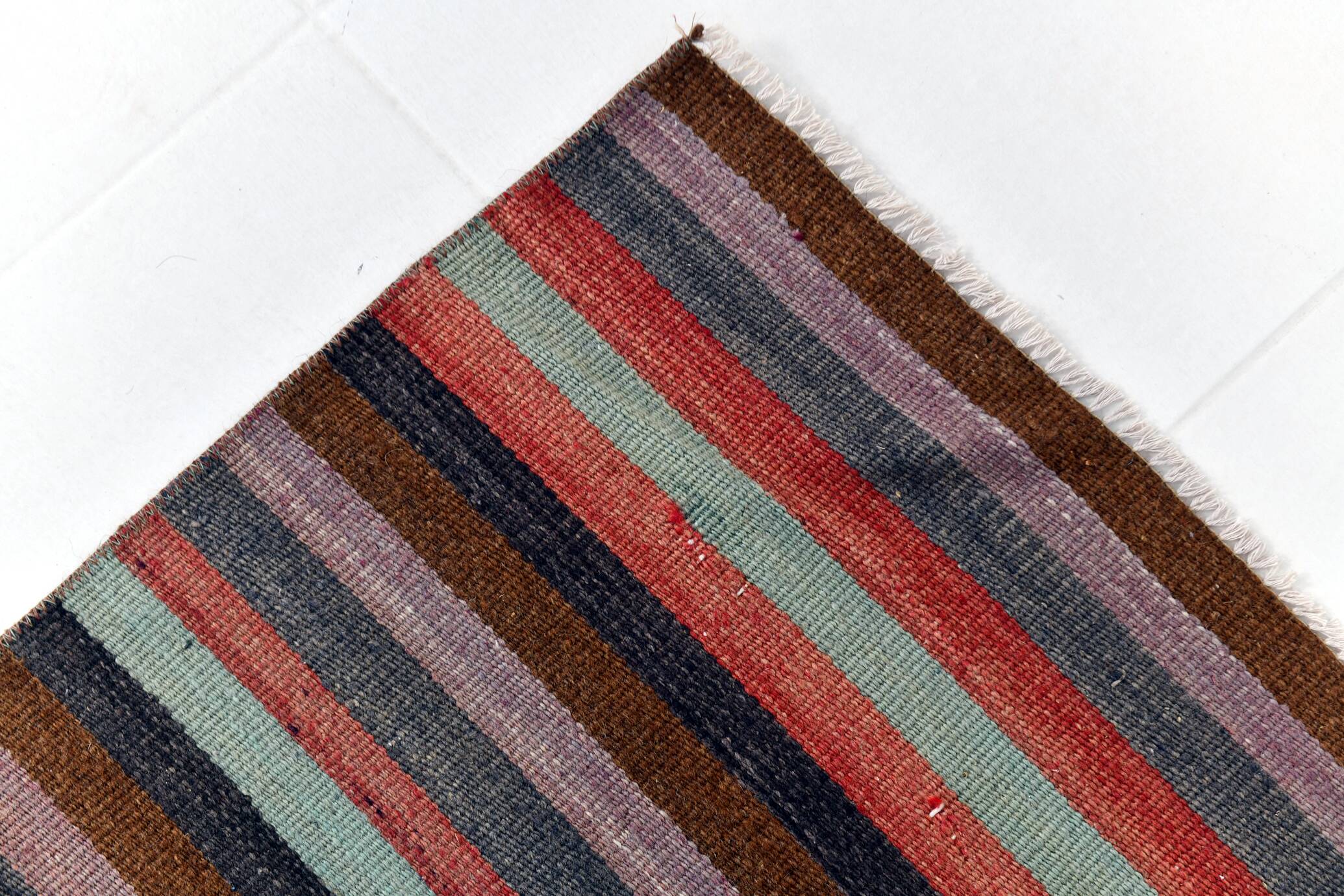 Tapis couloir artisanal, look bohème, couleurs pastel délavées, 415x70Cm