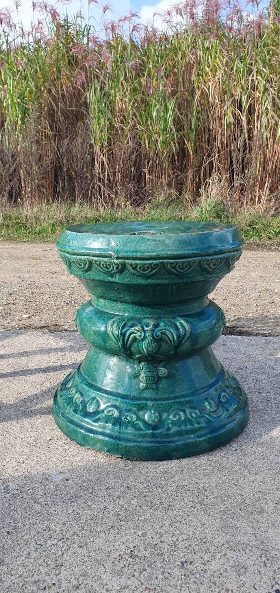 Chinese garden stool ceramic green glaze stoneware