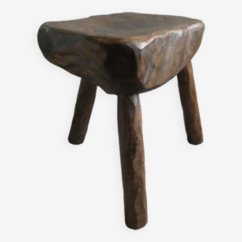 Tabouret de vacher, de traite, en bois massif, années 50