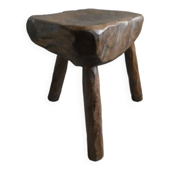 Tabouret de vacher, de traite, en bois massif, années 50