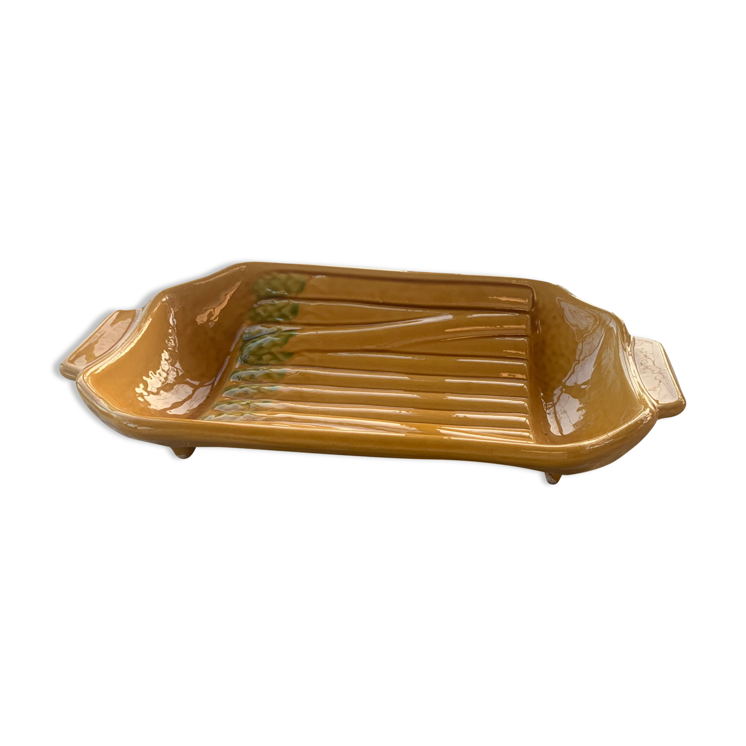 Vintage slip glazed ceramic asparagus dish