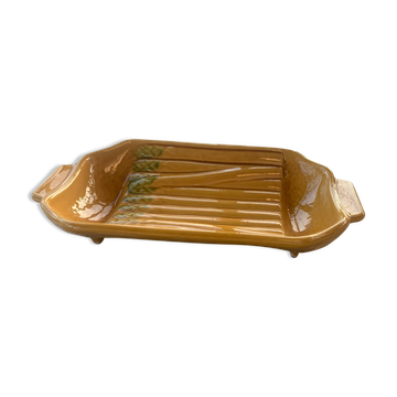 Plat pour asperges en céramique émaillée barbotine vintage