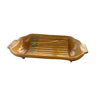 Vintage slip glazed ceramic asparagus dish