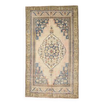 5x9 tan beige & blue oushak rug, 151x263cm