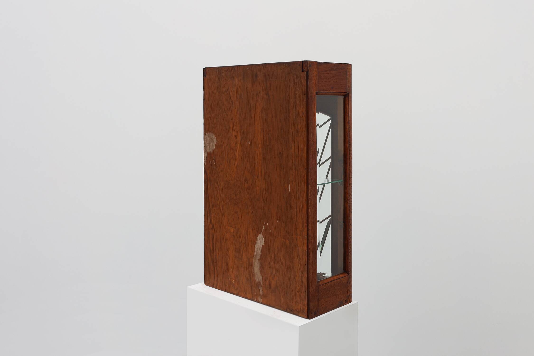 French Art Deco Oak Cabinet with Beveled Leaded Glass, ca. 1920