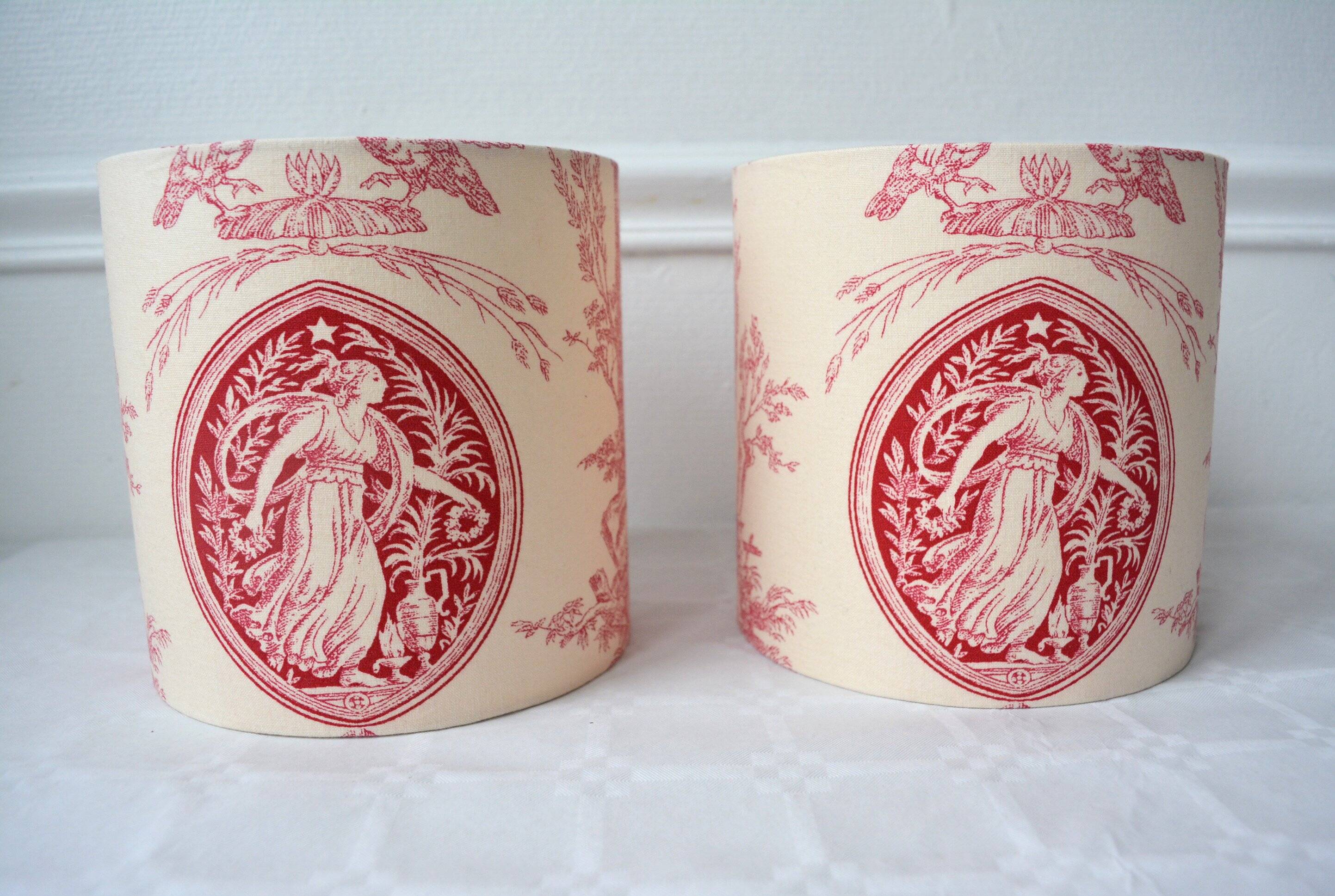 Pair of red toile de Jouy lampshades