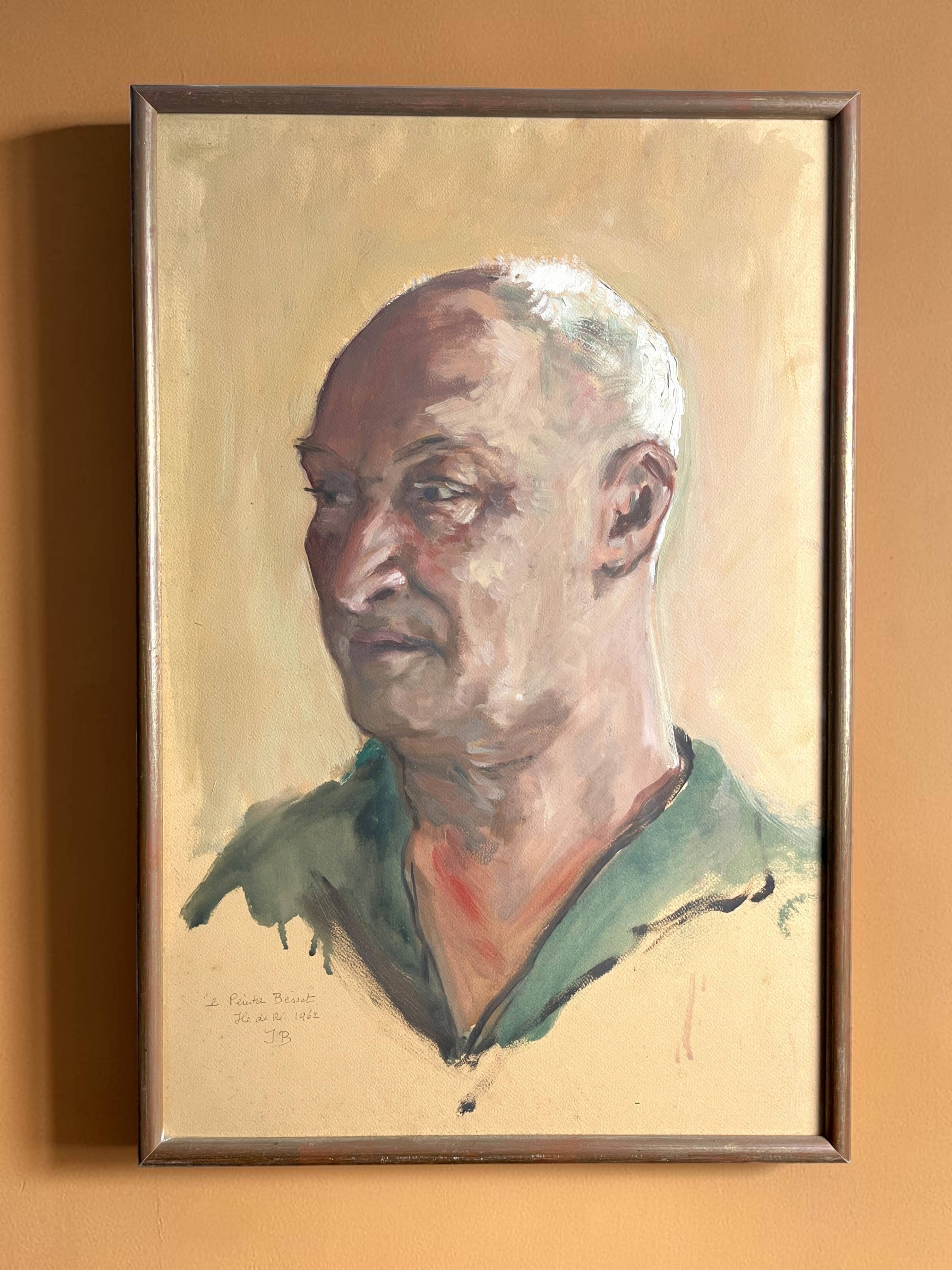 Tableau huile HSP portrait de Besset signé daté XXème