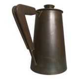 Modernist Italian pitcher design from the 1960s in patinated wood and metal.