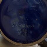 Large blue earthenware lamp base signed ST Clément France Plume 815-2 – Excellent condition