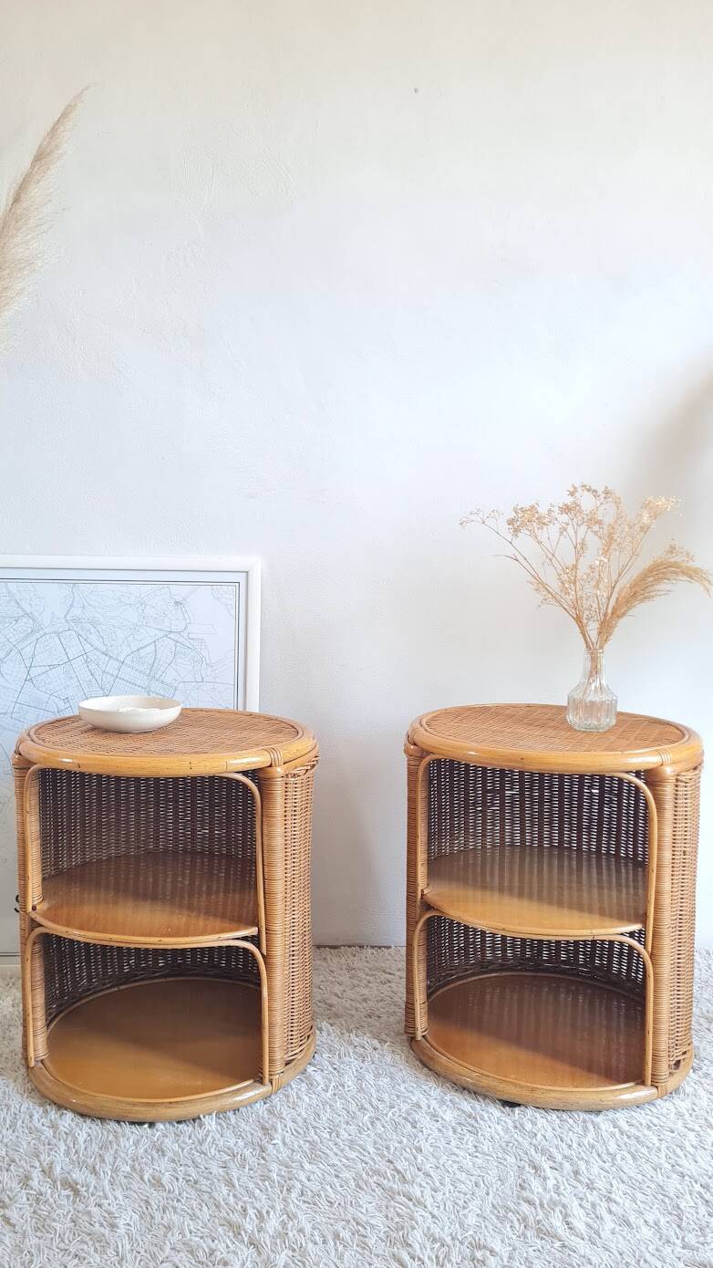 Pair of wicker bedside tables circa the 1970s.