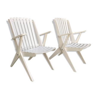 Pair of foldable armchairs vintage "scissors" 1950