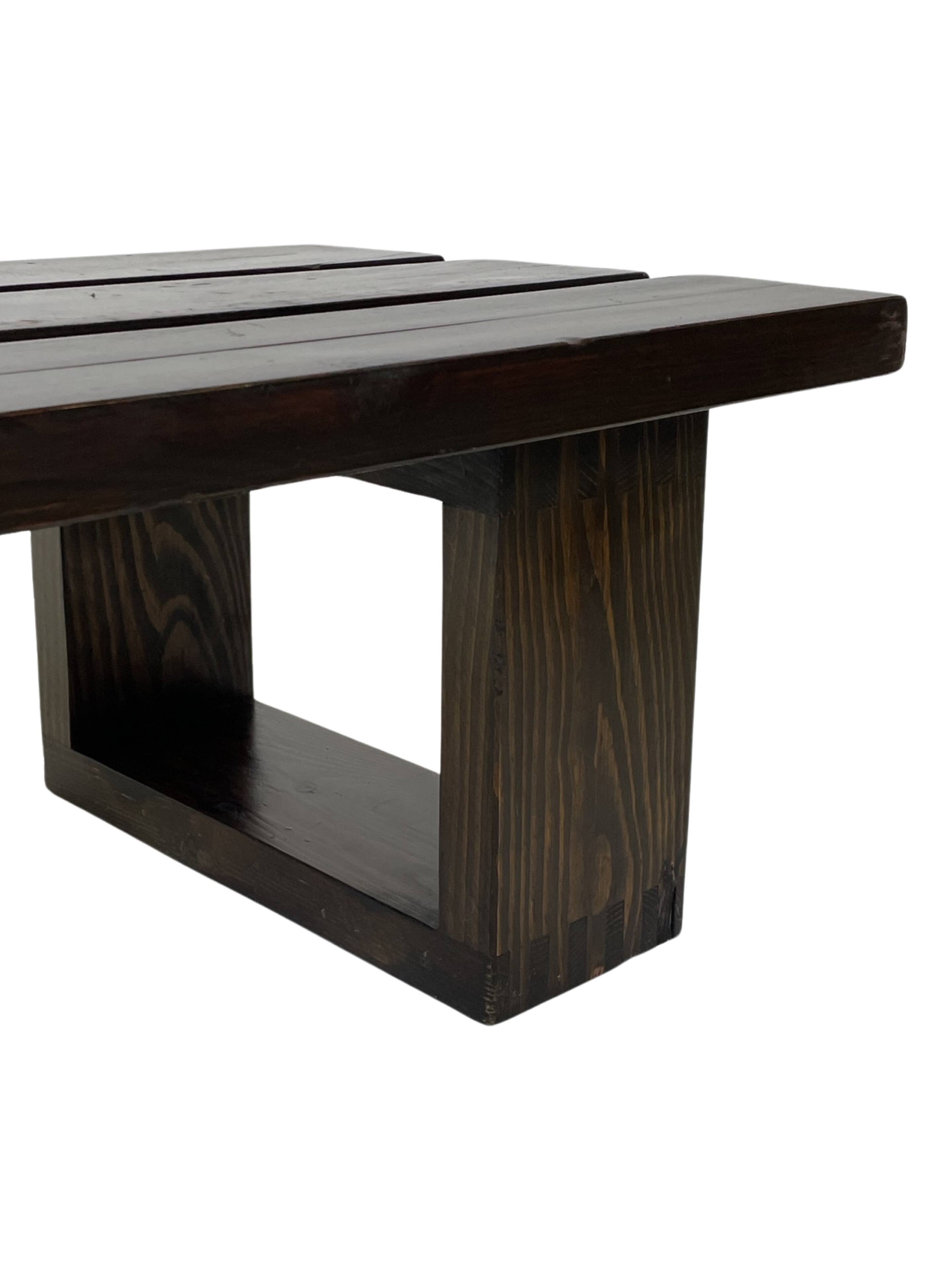 Minimalist vintage sofa design in wengé wood solid slatted bench