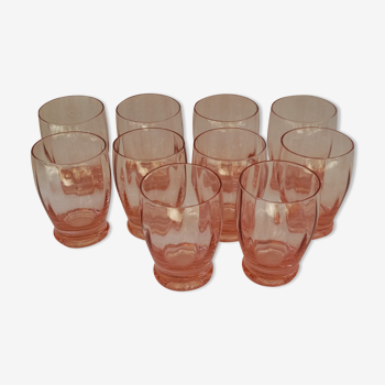 Set of 10 very fine glasses of pink color