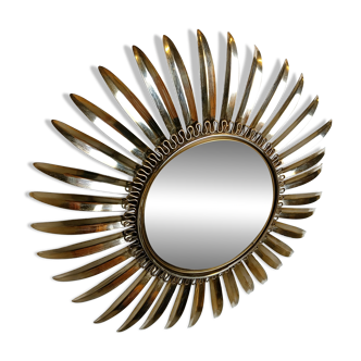 Vintage brass sunburst mirror, 1970s