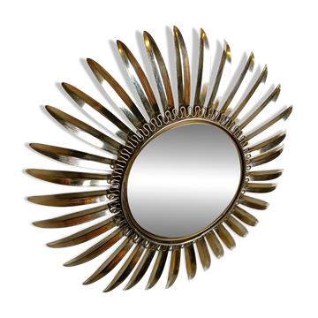 Vintage brass sunburst mirror, 1970s
