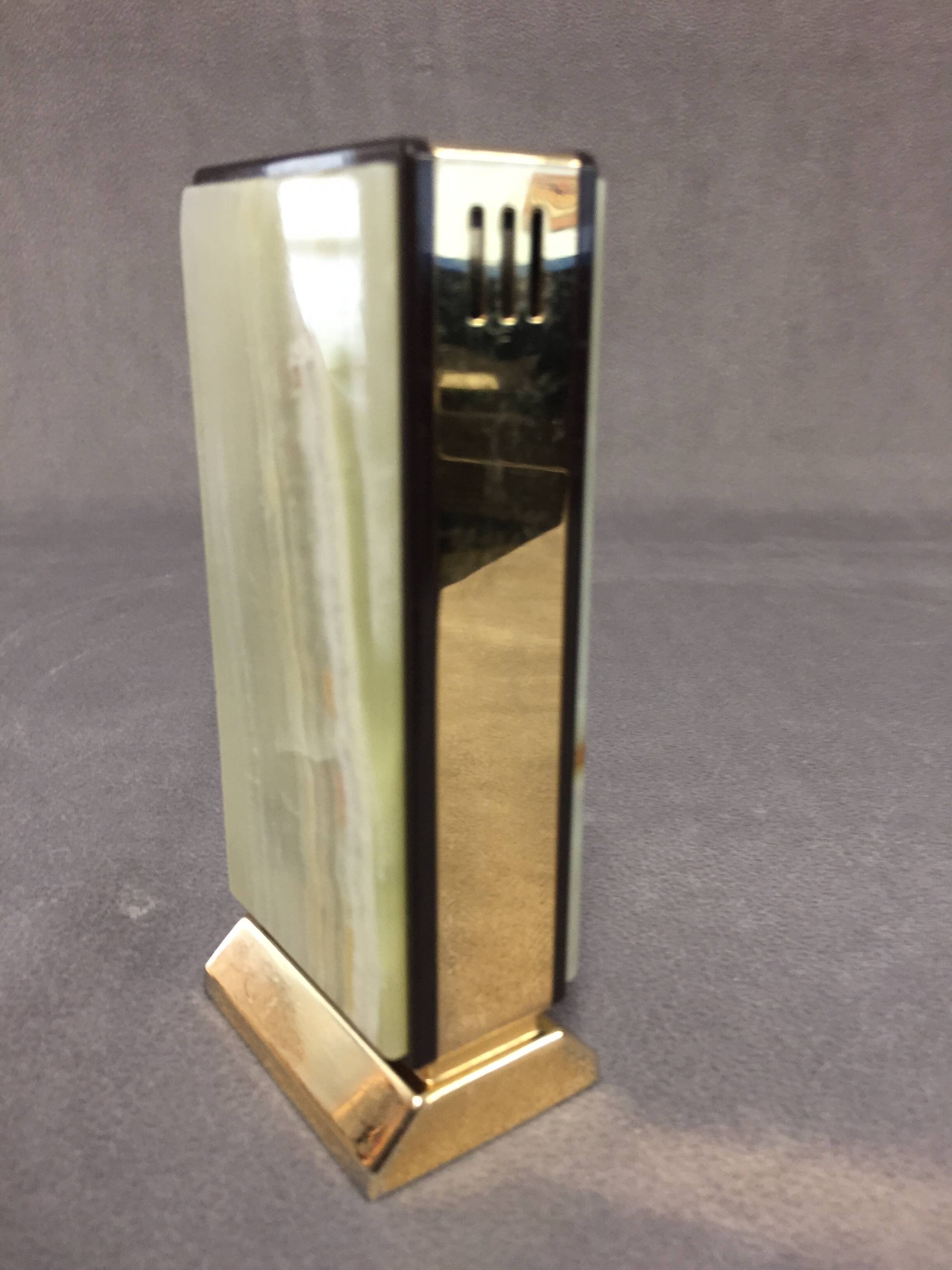 Collector Table Lighter SAROME Vintage Electric Gold Metal & Alabaster Chic