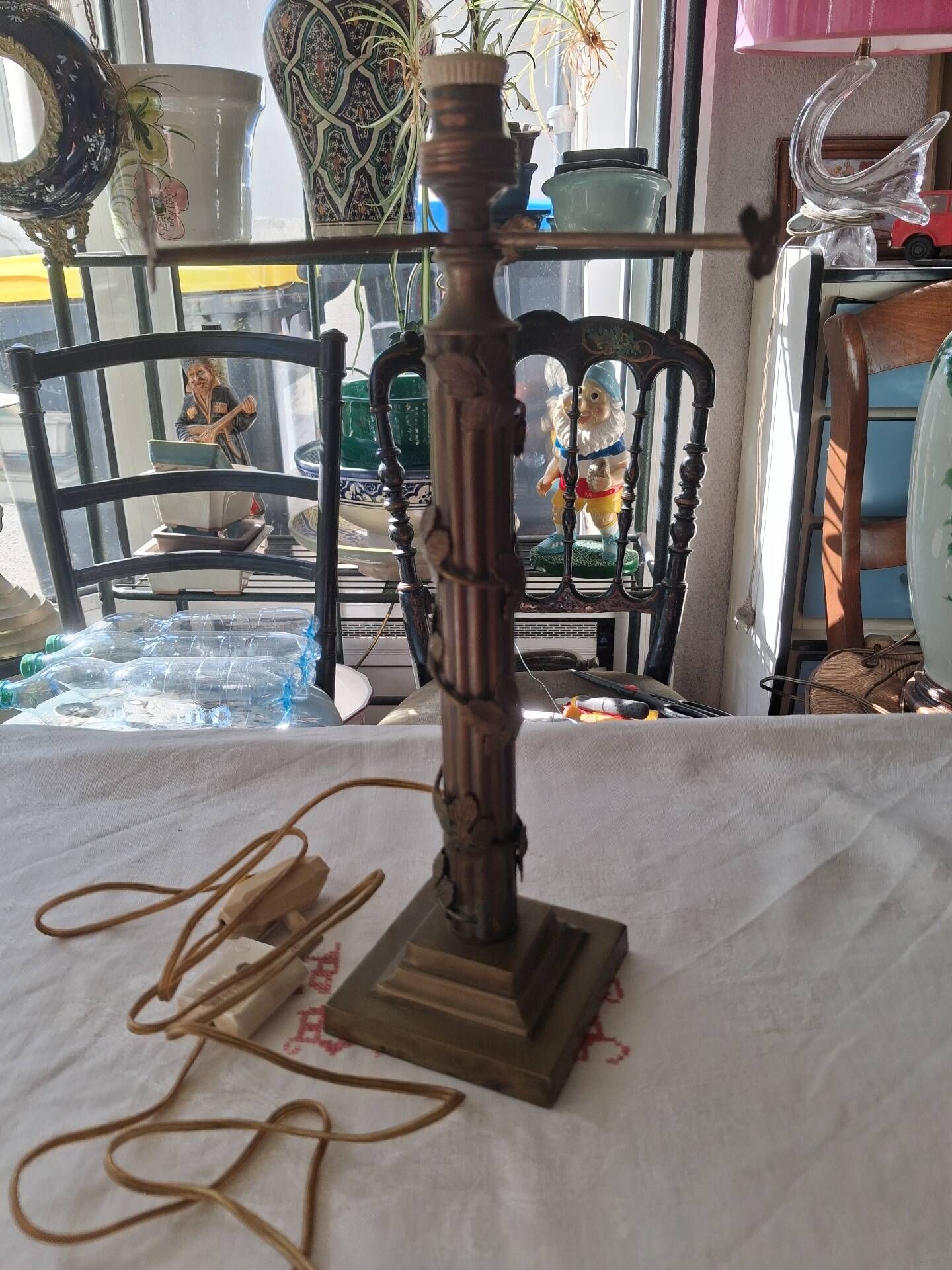 Mushroom lamp in glass paste and bronze Art Nouveau