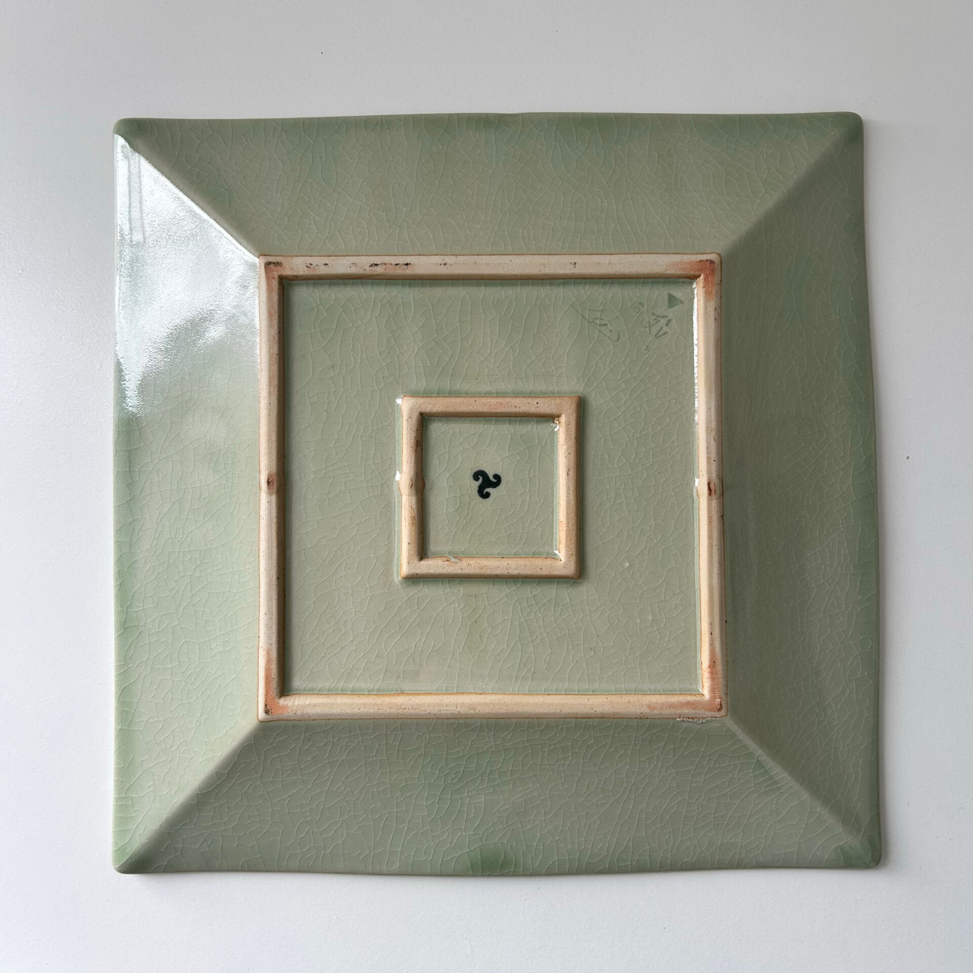 Large celadon square plate