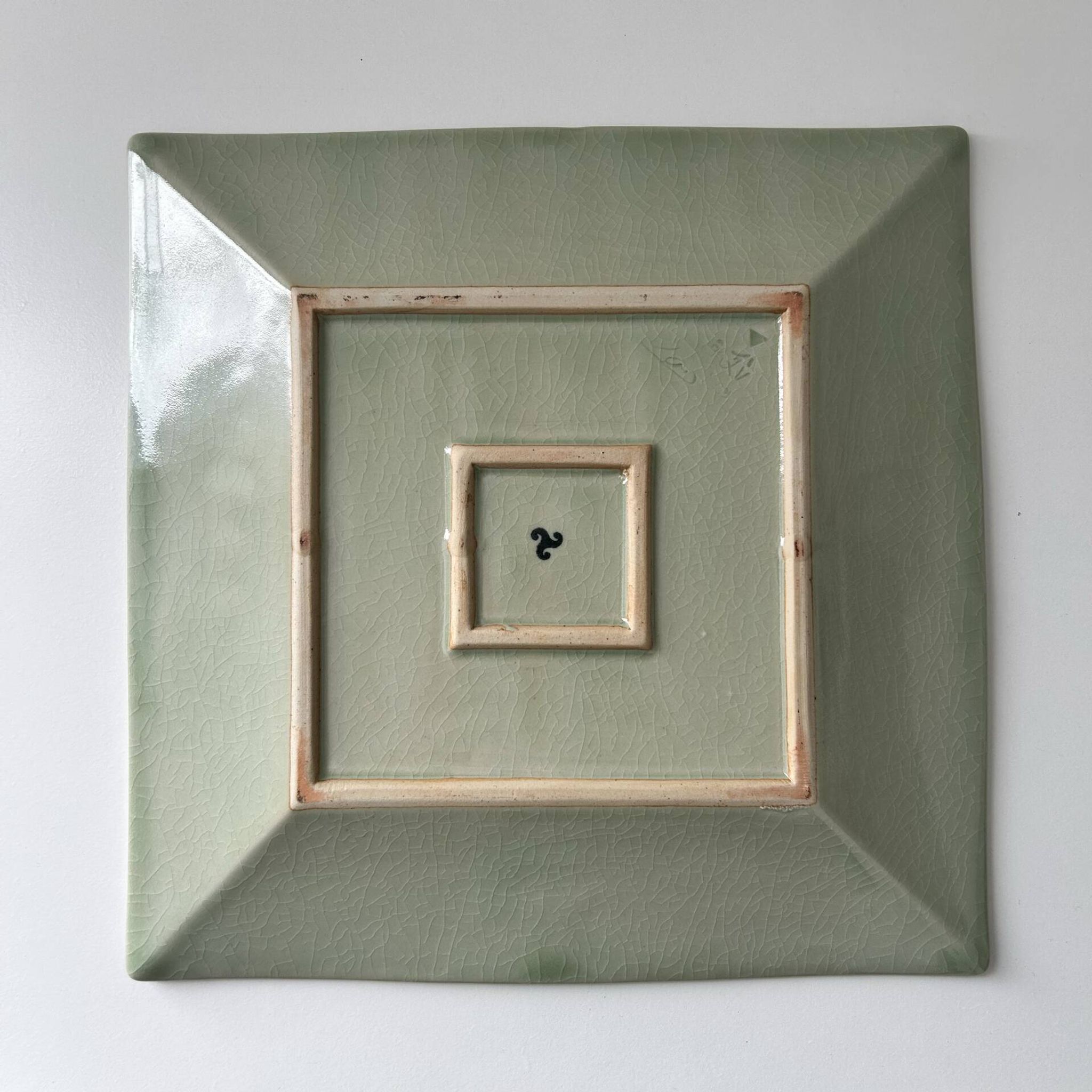 Large celadon square plate