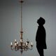 Antique wooden and brass chandelier with 9 lights, Italy, 20th century.