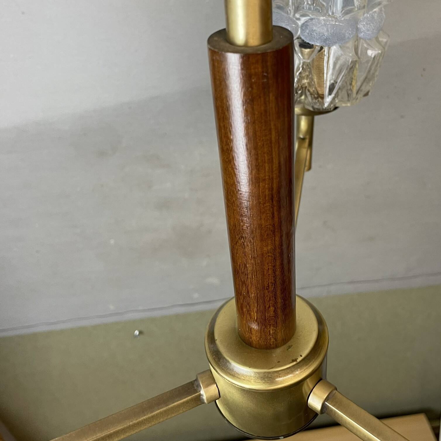 Mid Century Modern 3-light wood and glass chandelier