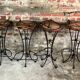 Bar chairs/stool (4) made of wood and wrought iron canned seats