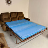 Cosy 3-seater sofa, convertible, French design from the 70s, vintage.